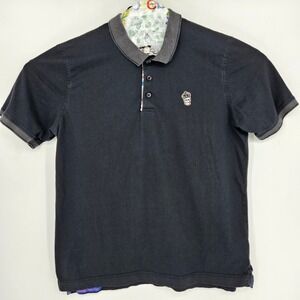 Robert Graham Polo Shirt Mens 2XL Black Cotton Preppy‎ Short Sleeve Skull
